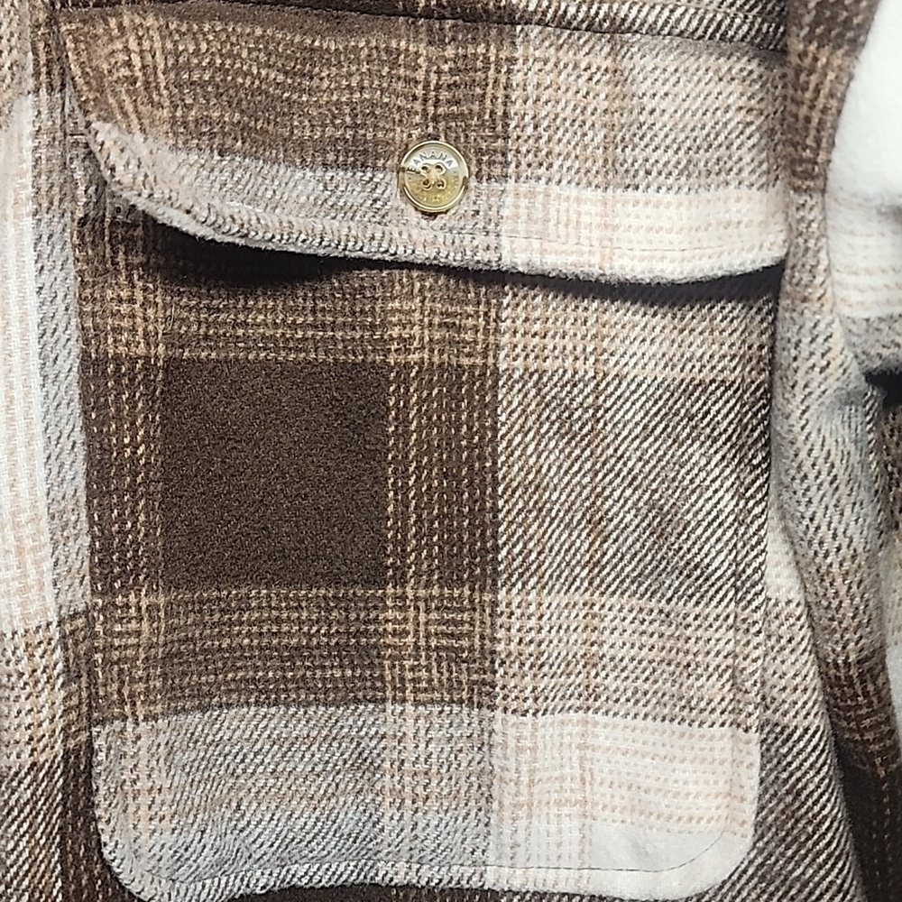 Banana Republic Womens Soft Cozy Tan & Brown Plaid Oversized Shirt Jacket Sz S - Picture 2 of 10